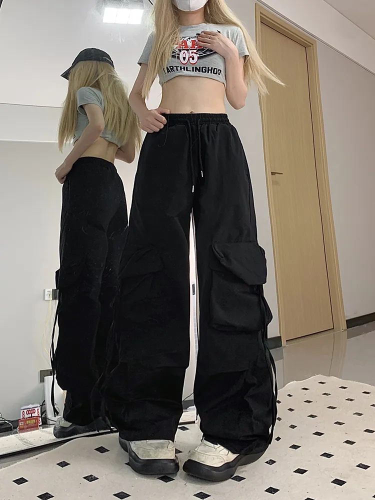 Zoki Women Loose High Waist Cargo Pants Broadcloth Full Length