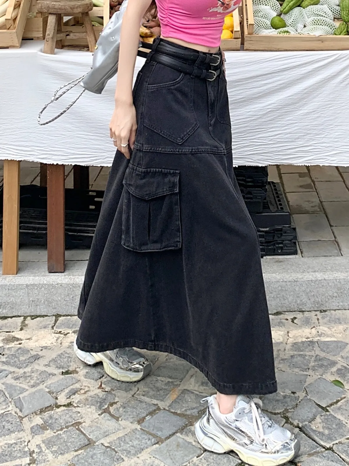 【BAON】Fico Banding Cargo Denim Long Skirt DHgate.com:Y2K High-Waisted Denim Cargo Skirt, Vintage A