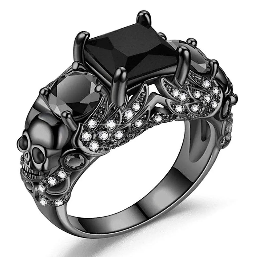 Gothic Skull Ring for Women Copper Black Vampire Skull Ring with