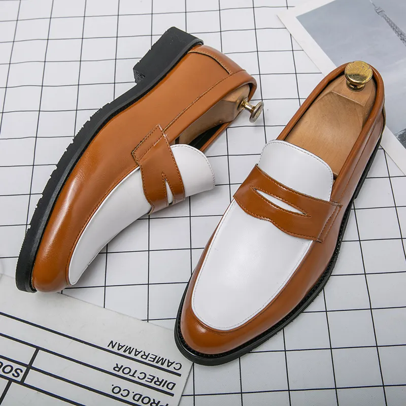 sachin and babi light blue dress Men's Slip-On Loafers Casual Shoes Patent Leather Black and White  Colorblock Rubber Outsole from Dhgate Dress Shoes
