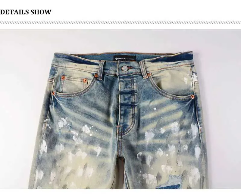 Mens Vintage Split Painted Jeans Blue And Yellow Designer Fit_voghion.com