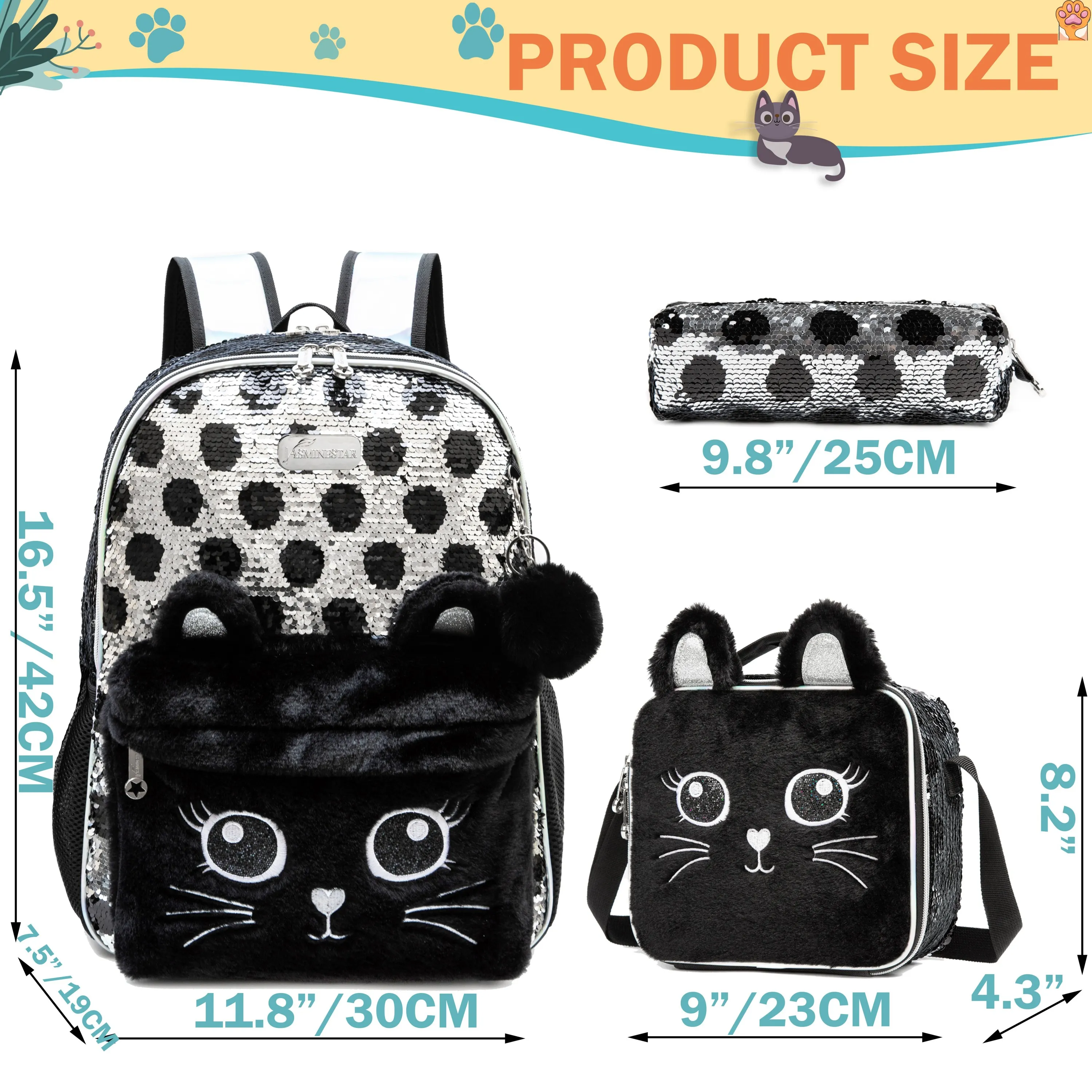 Girls Mermaid Sequin Backpack Set 2024 School Backpack with Lunch Box for Elementary Girls Primary School Bookbag