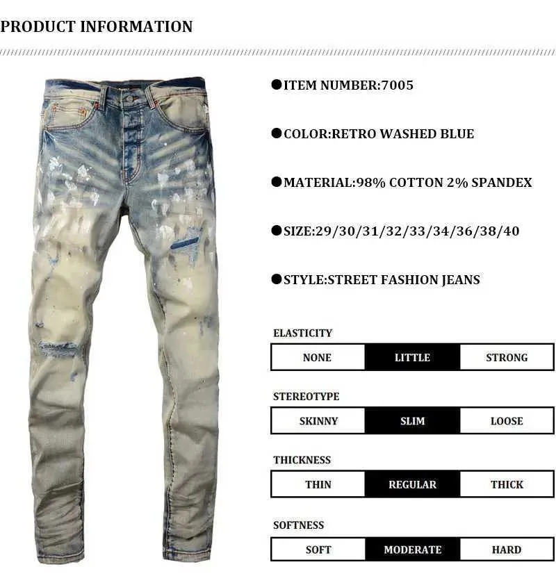 Mens Vintage Split Painted Jeans Blue And Yellow Designer Fit_voghion.com