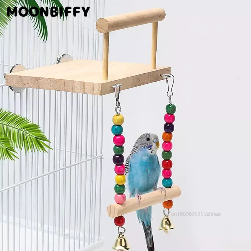 Wooden Parrot Swing Toy With Chewing Beads Cage Fun Playground For Budgerigar Bird Bing Toys From Homepro1 8.75 In Bulk DHgate.Com