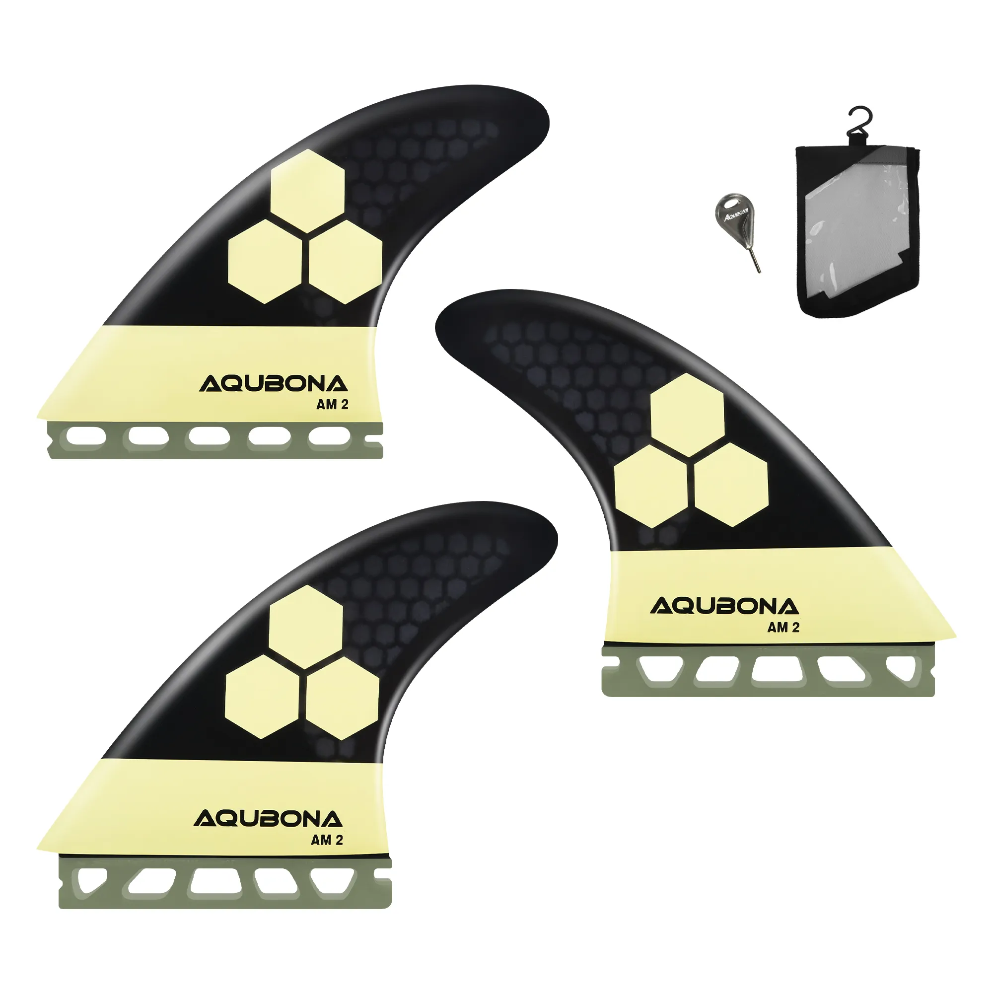AQUBONA Large (MF) Fin Sets Bamboo Fiberglass Performance Surfboard Fins - Single Tab Or Twin Tab Surfboards-with Fin Bag Key Screw