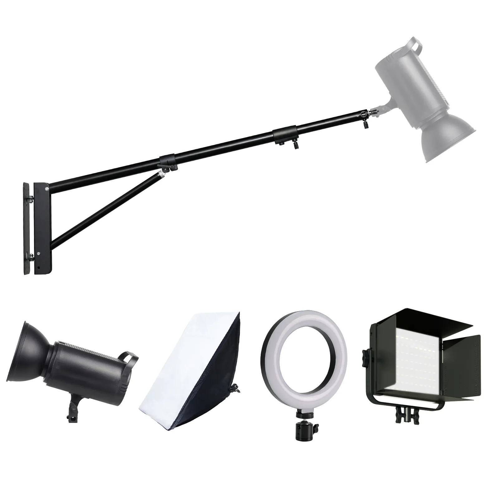 Ring Light Wall Mount With Adjustable Boom Arm