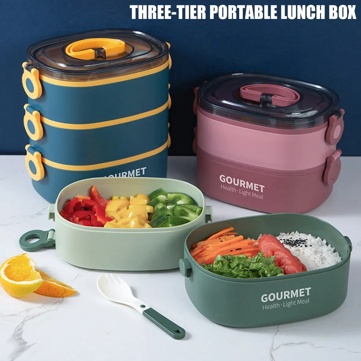 2000ML 3-Tier Stackable Stainless Steel Bento Lunch Box Leak-Proof ...