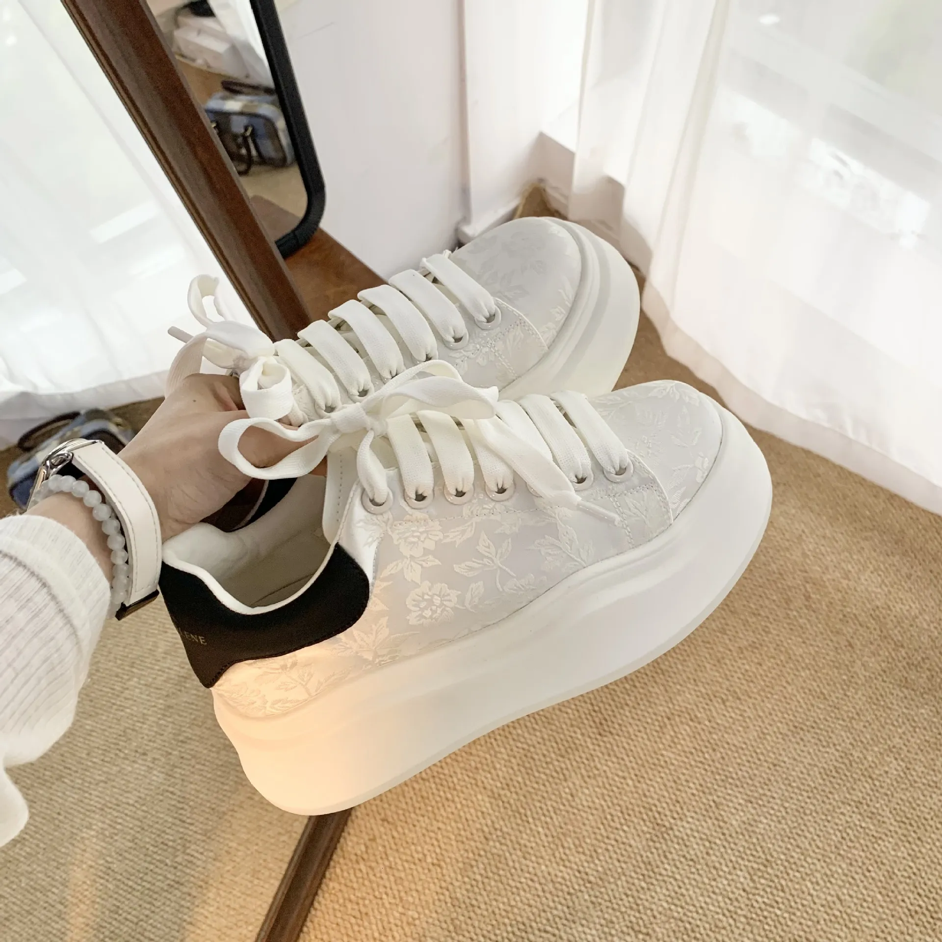 Women's White Canvas Platform Sneakers Chinese Style Leisure Shoes for  Spring Autumn