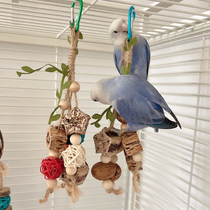 Colorful Bird Cage Toys for Cockatiels Parakeets Natural Wood