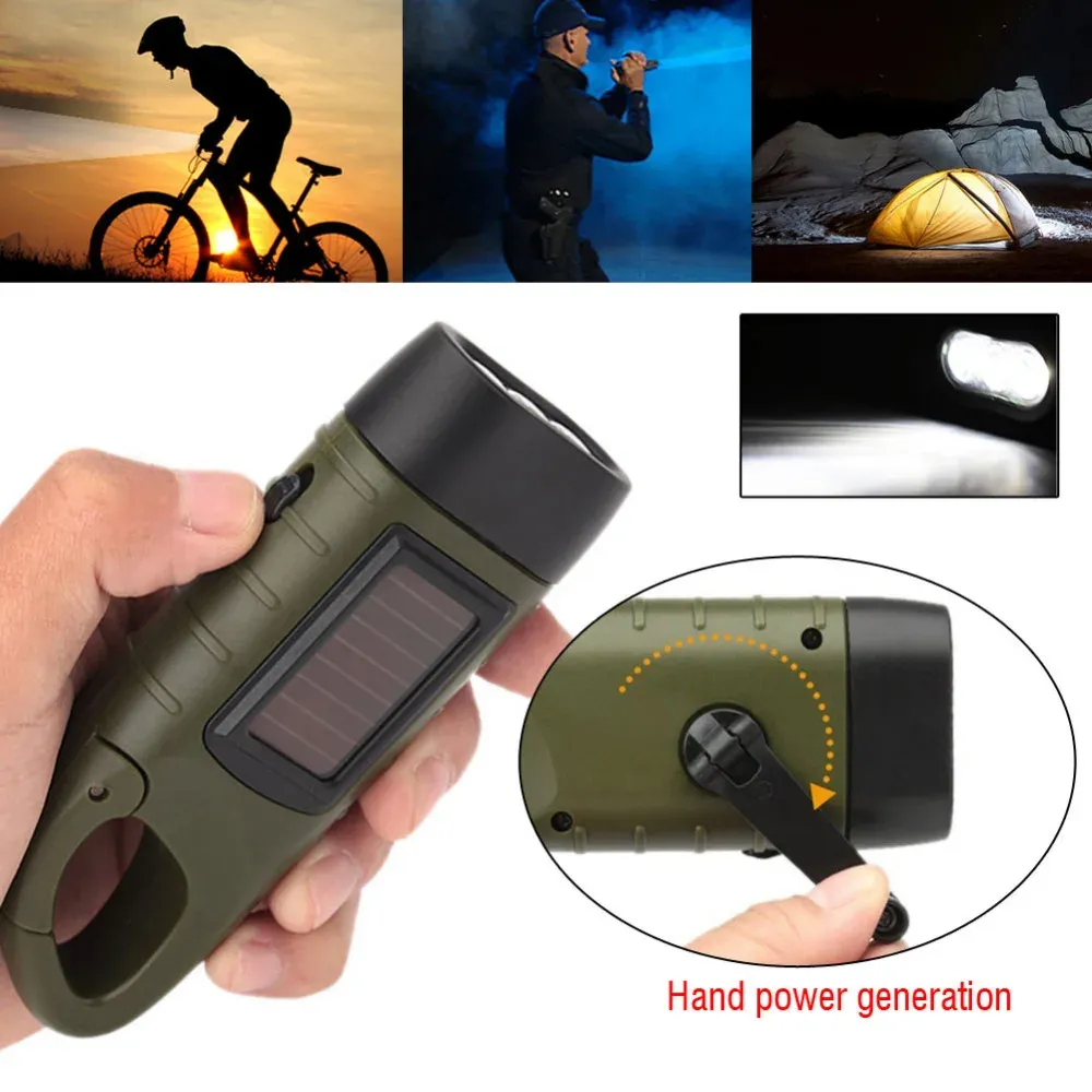 Small Solar Flashlight Solar-Powered Rechargeable LED Flashlight with Dynamo Hand Crank for ...