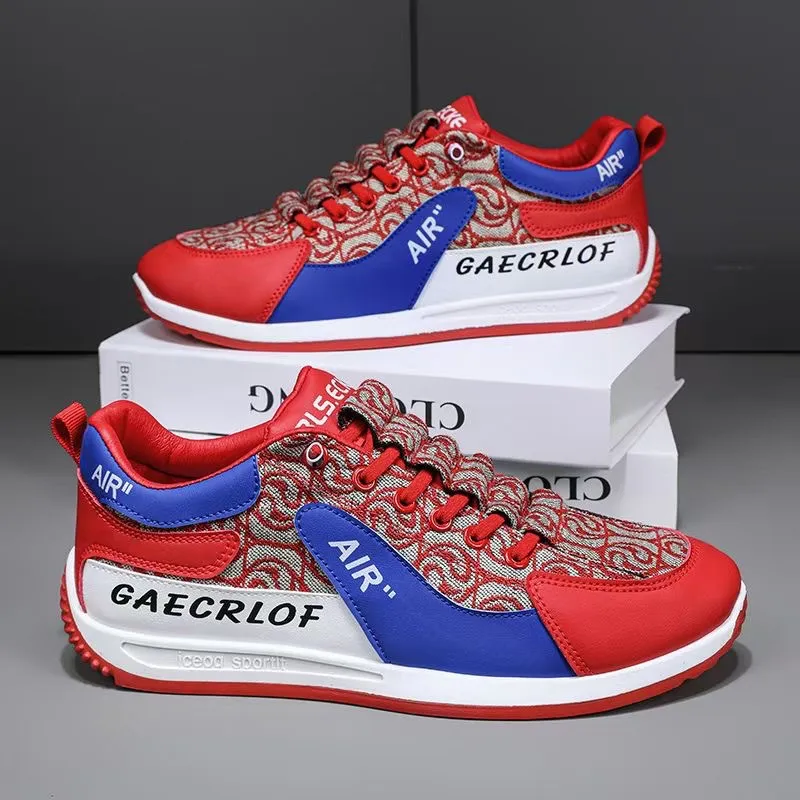 Men Sports New Breathable Fashion Versatile Trendy Runni Shoes Low Top Comfortable Athleisure Sneakers Red Free_voghion.com