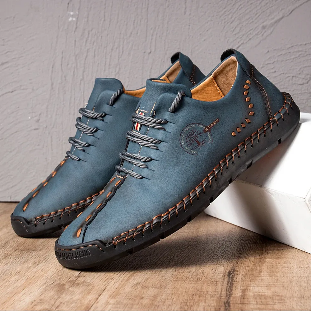 Men's hand stitching stylish soft sole slip on loafers casual leather shoes deals