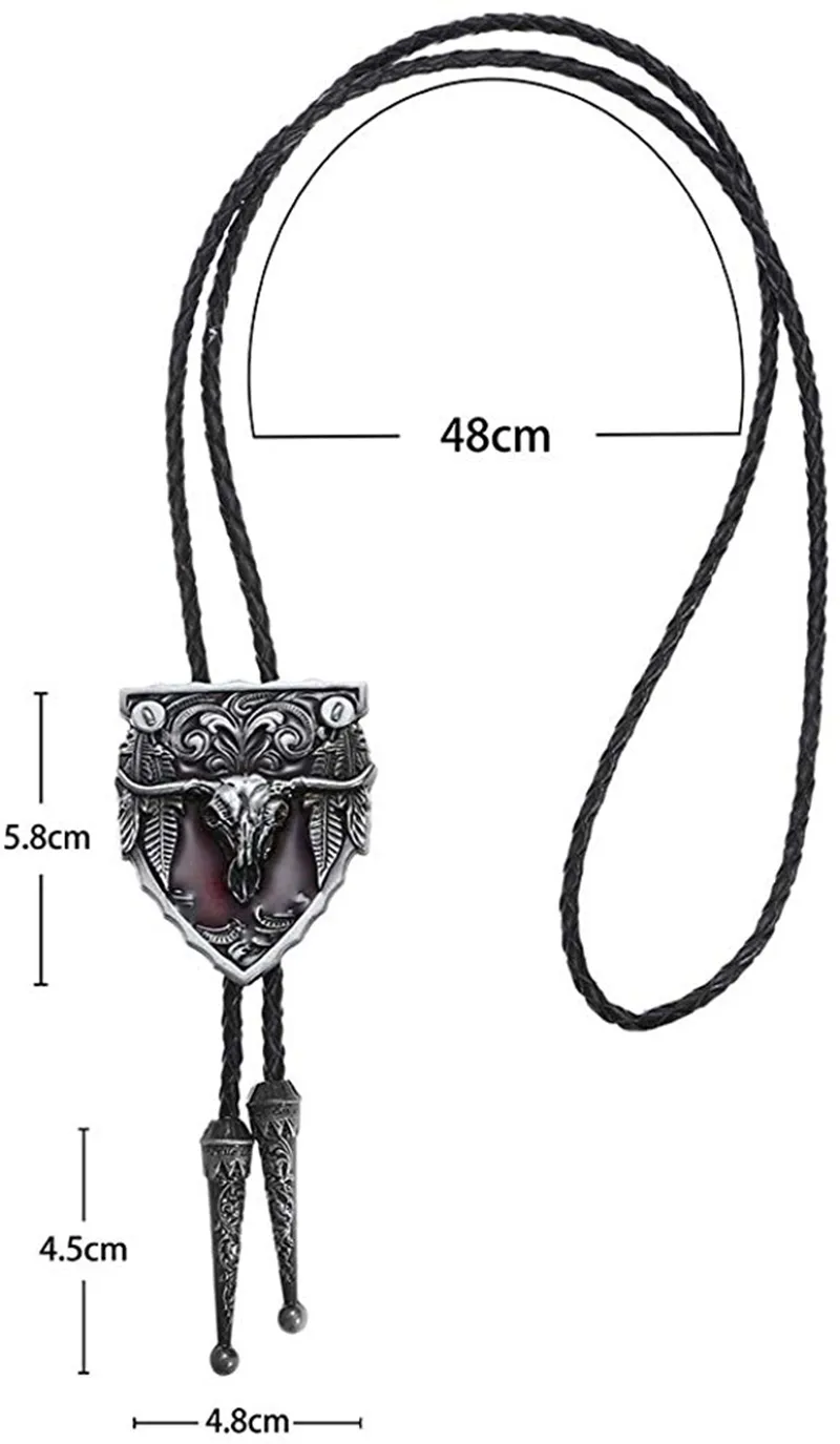 Vintage Black Enamel Longhorn Bull Bolo Tie - Western Leather Necklace - View #3