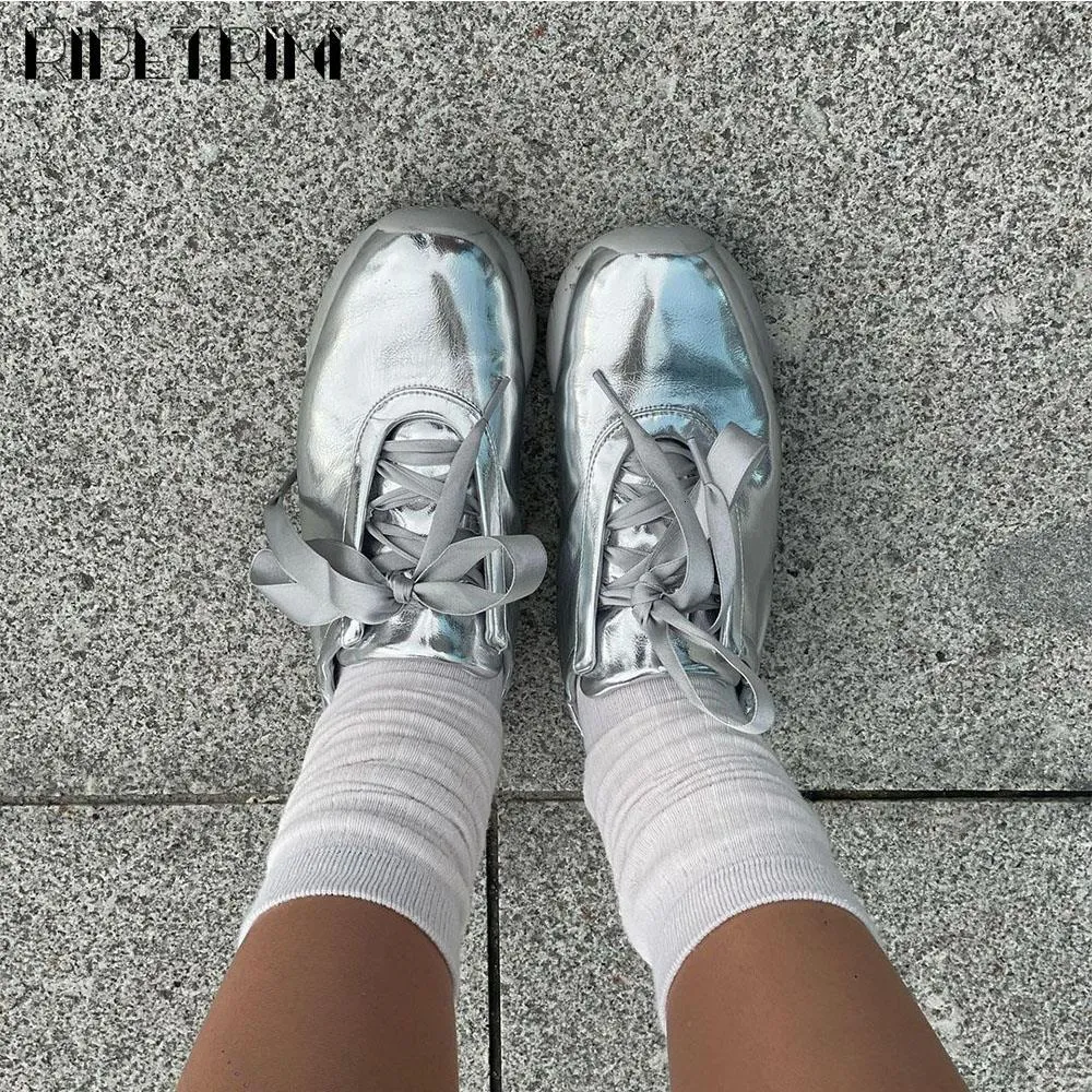 Metallic silver lace-up low heel pumps women round toe casual flats shoes  from Dhgate Casual Shoes - price 41.76, image size:1000x1000