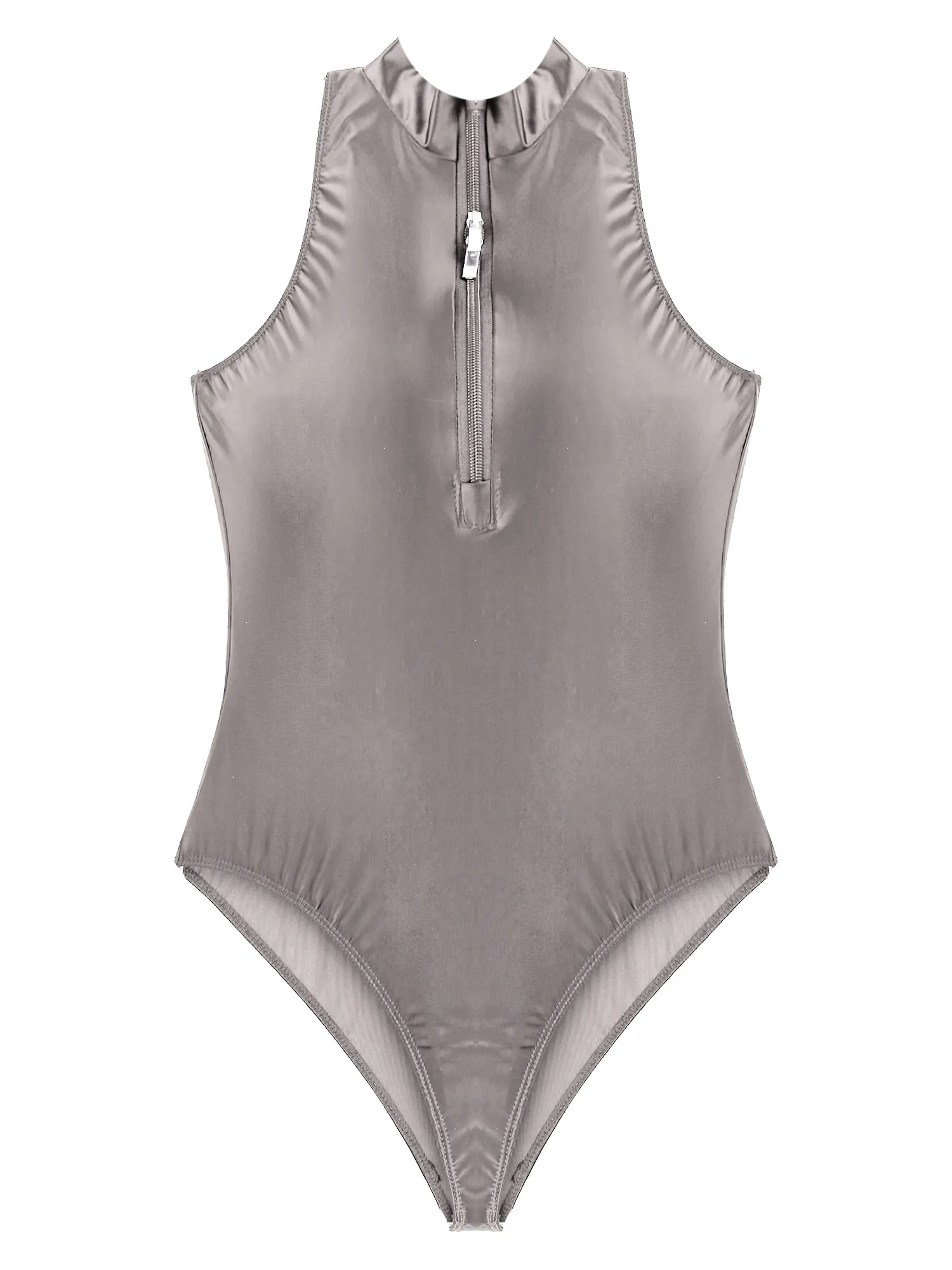 Sexy Satin One Piece Swimsuit | Double Zipper Front High Cut