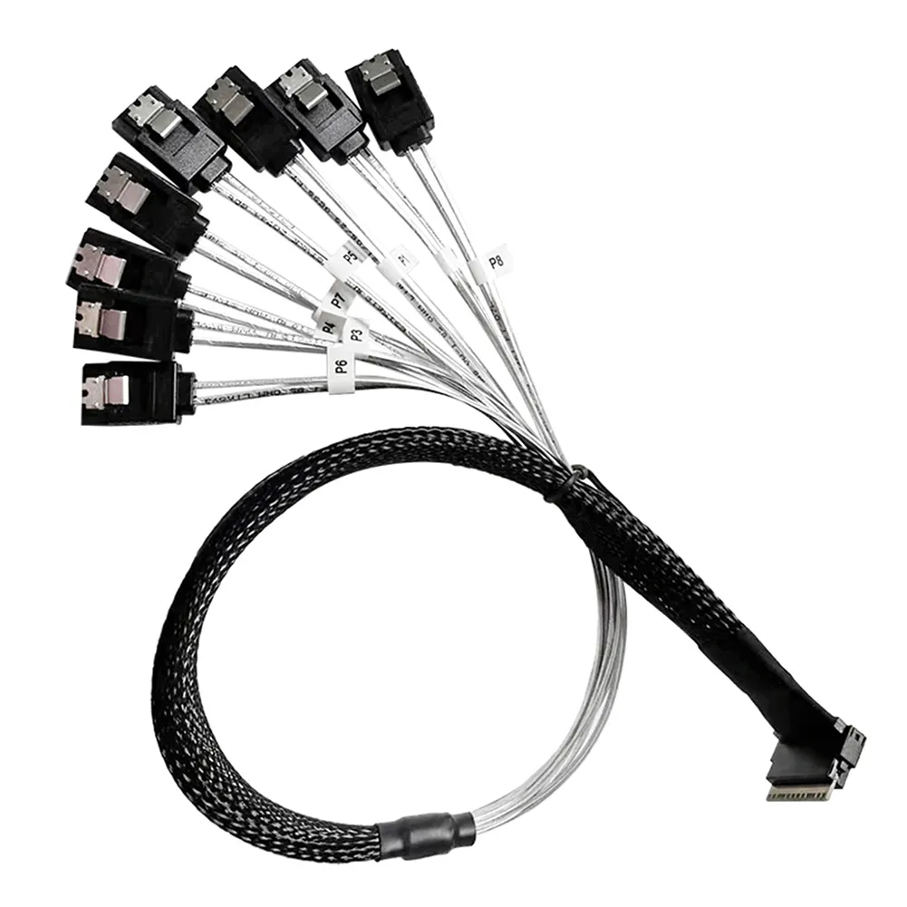 50cm Slim Line Replacement SAS4.0 SFF-8654 8i to SATA 8 Ports Adapter Target Hard Disk Cable Computer Peripherals