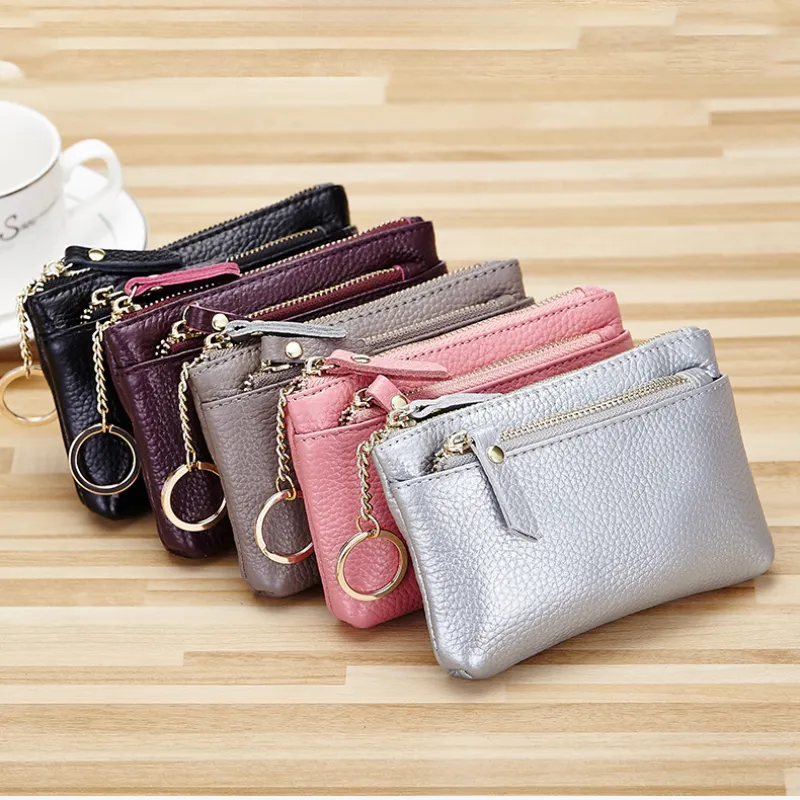 Cowhide Leather Coin Purse Wallet for Women, Compact Card Holder Pouch Case