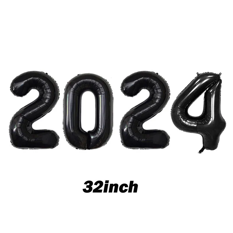 '2024' Number Balloon - Black Foil, New Year's Eve Party Decoration