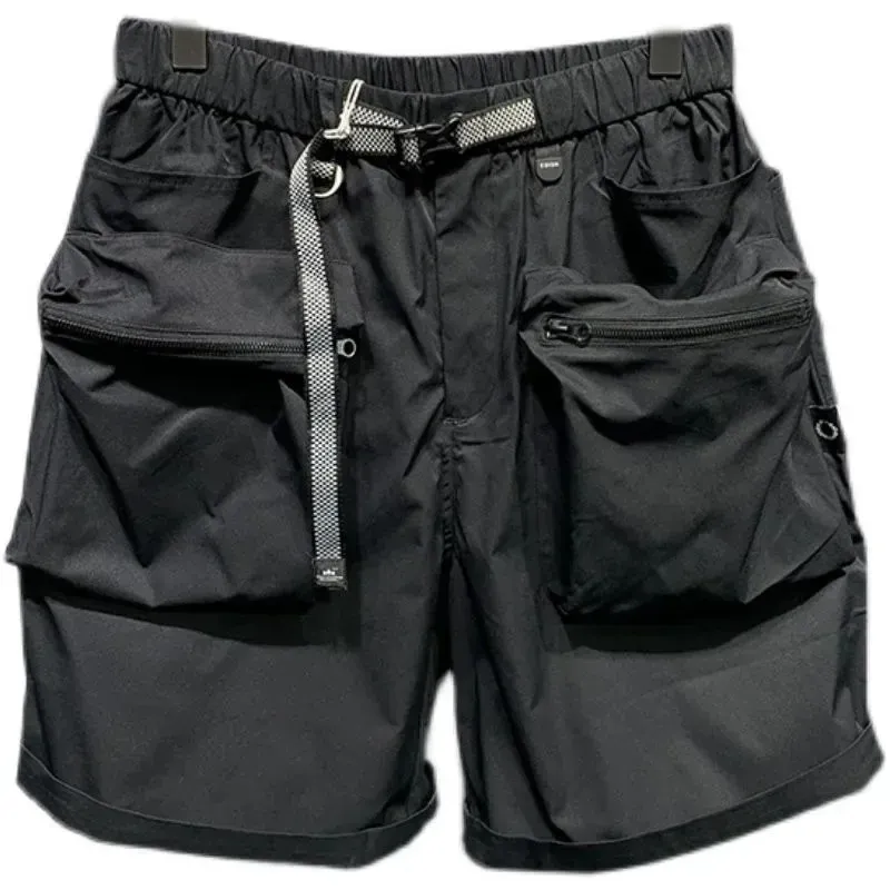 Black Summer High-Waist Cargo Shorts: Oversized, Multi