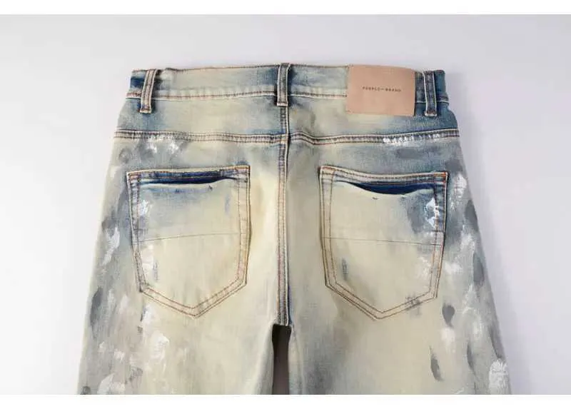 Mens Vintage Split Painted Jeans Blue And Yellow Designer Fit_voghion.com