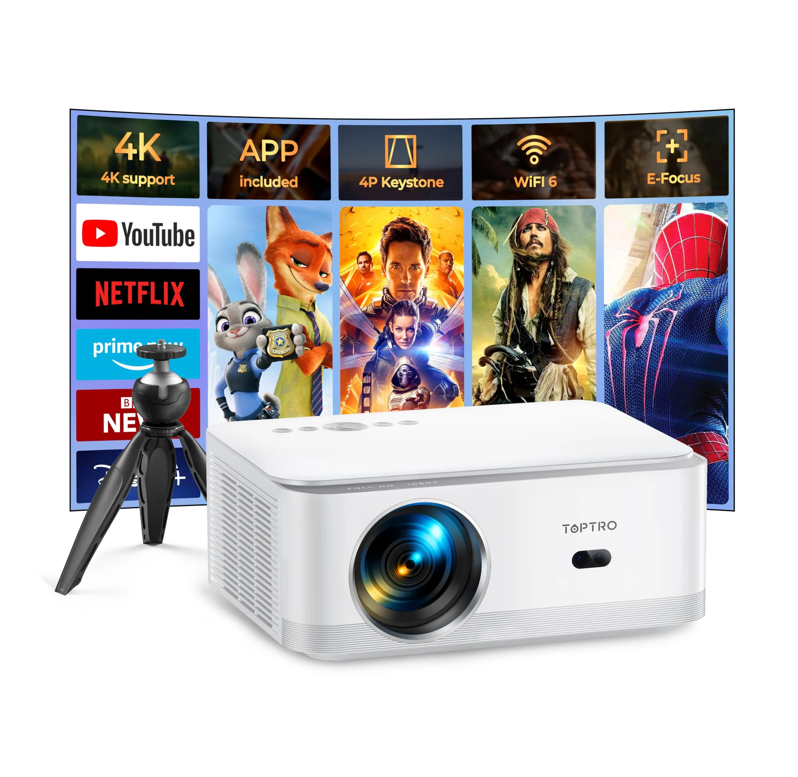 wholesale TOPTRO X6 Projector - 1080P Full HD Portable Projector with Android 9.0, WiFi6, Bluetooth, 600 ANSI Lumens, Home Cinema & Outdoor wholesale TOPTRO X6 Projector - 1080P Full HD Portable Projector with Android 9.0, WiFi6, Bluetooth, 600 ANSI Lumens, Home Cinema & Outdoor