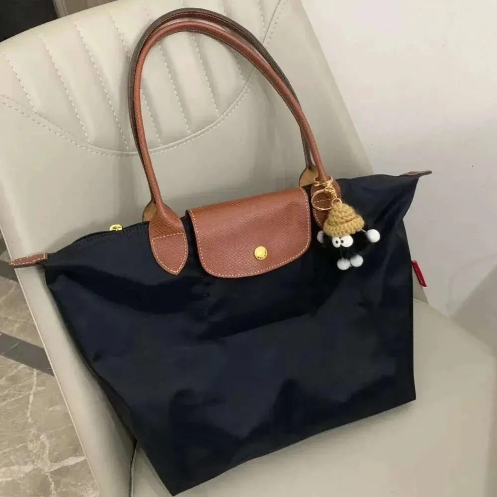 Nylon Tote Bag with Faux Leather Handles Large Capacity Classic Shoulder Bag for Women