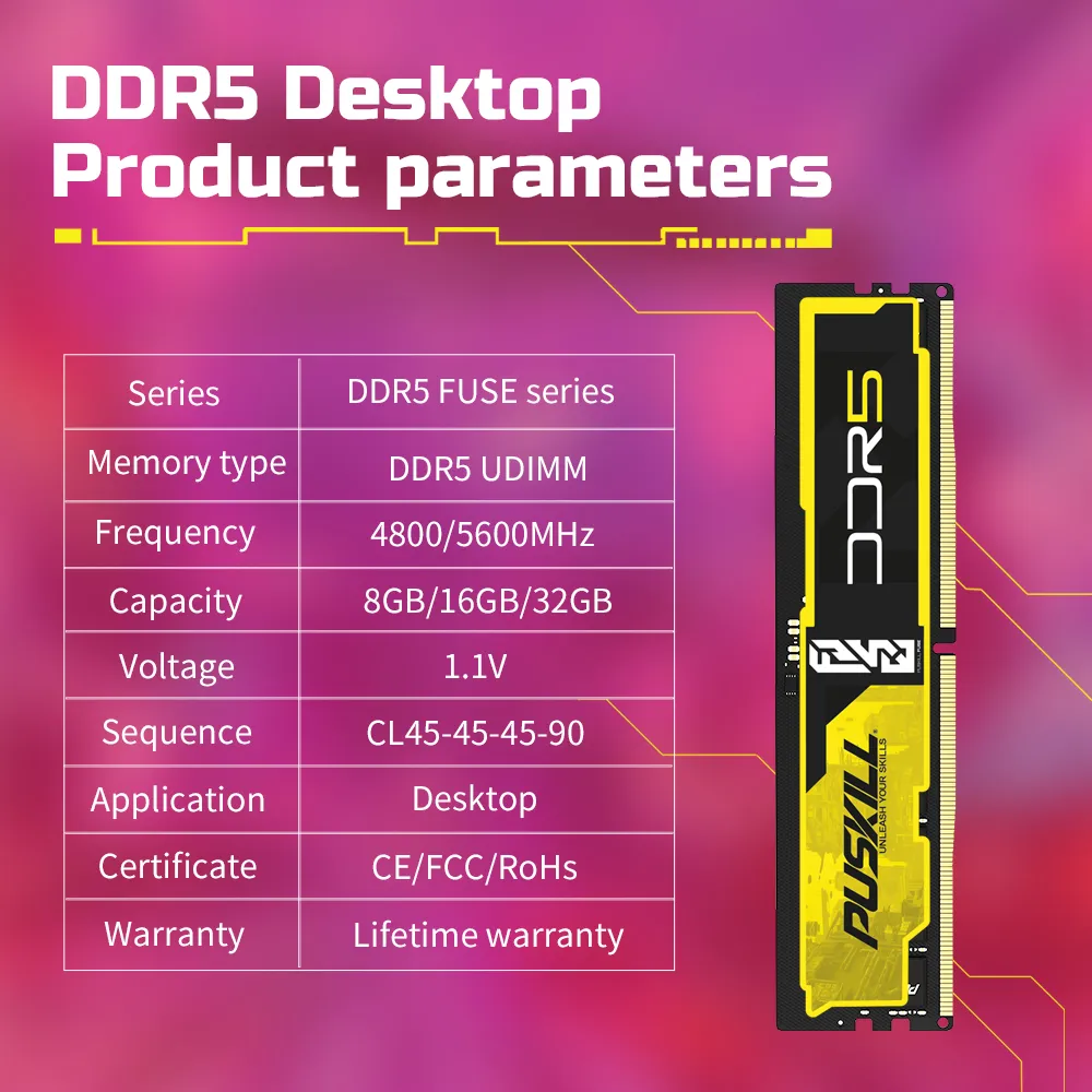 PUSKILL FUSE DDR5 Desktop RAM Memory 8GB 16GB 32GB 4800MHz 5600MHz