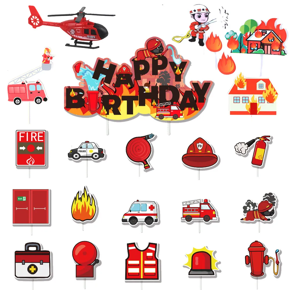 Décoration Pompier Pour Gâteau, Décoration Anniversaire Pompier 3 Ans Enfants, Decoration Gateau Pompier Anniversaire, Pompi[u7738] - Maison