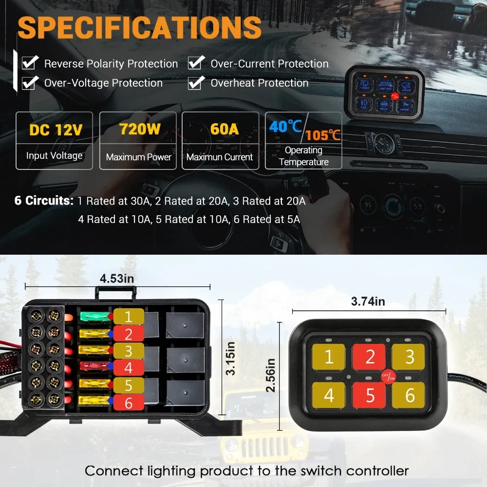 6 Gangs On-Off Control Switch Panel with LED Backlight Slim Electronic ...