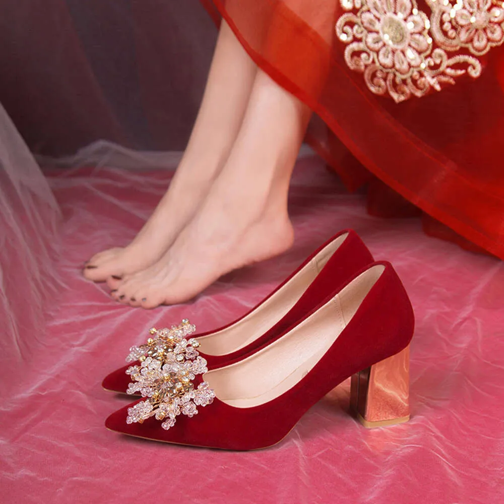 Save Big on Bulk Red Chinese Wedding Shoes Bride Shoes Red Slim High Heels  For Women Lightweight Summer Wedding Shoes Comfortable Toast And Chinese ..., image size:1000x1000