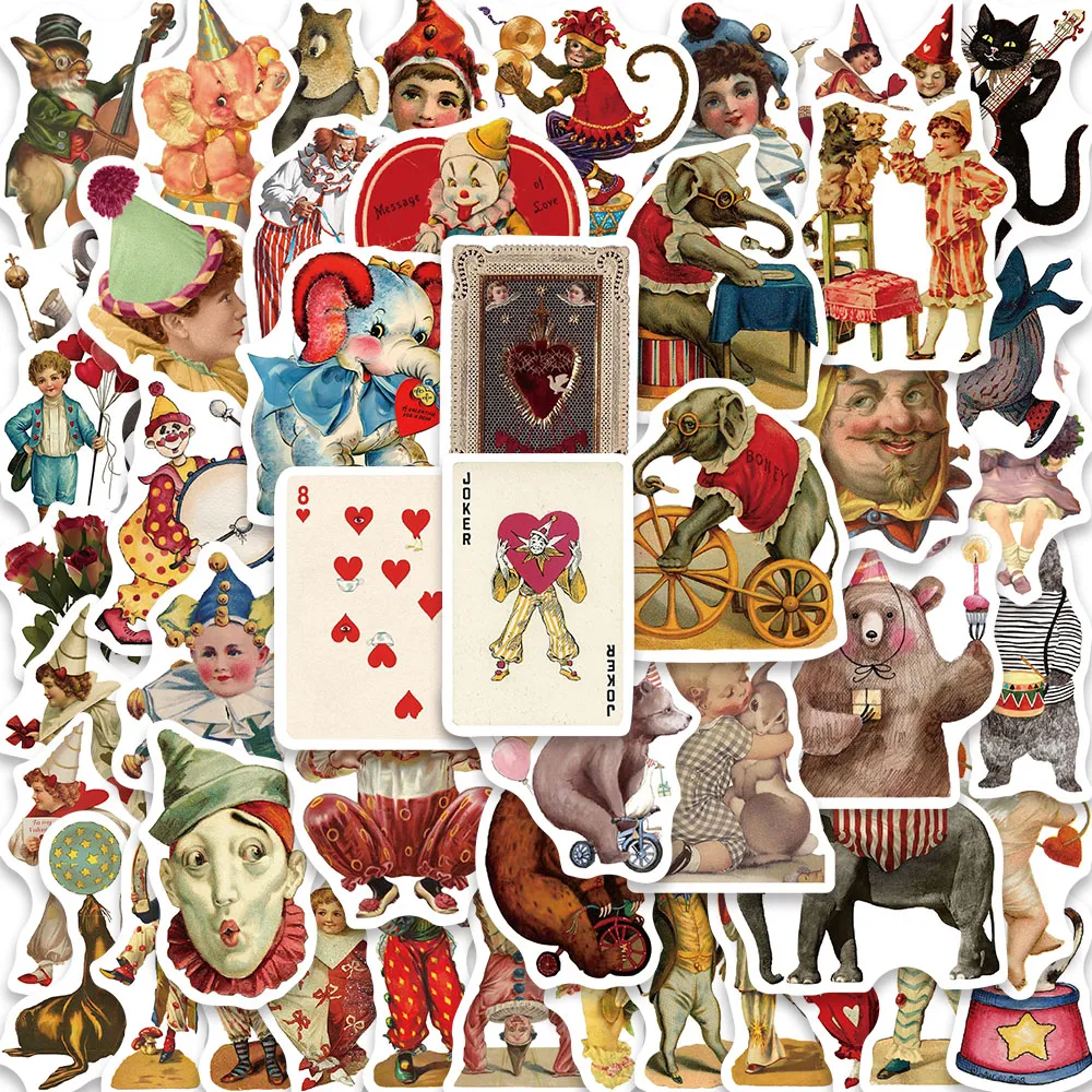 Autocollants Vintage Meyercord Thème Cirque (éléphant, Clown, Lion) - Neuf - Décalcomanies