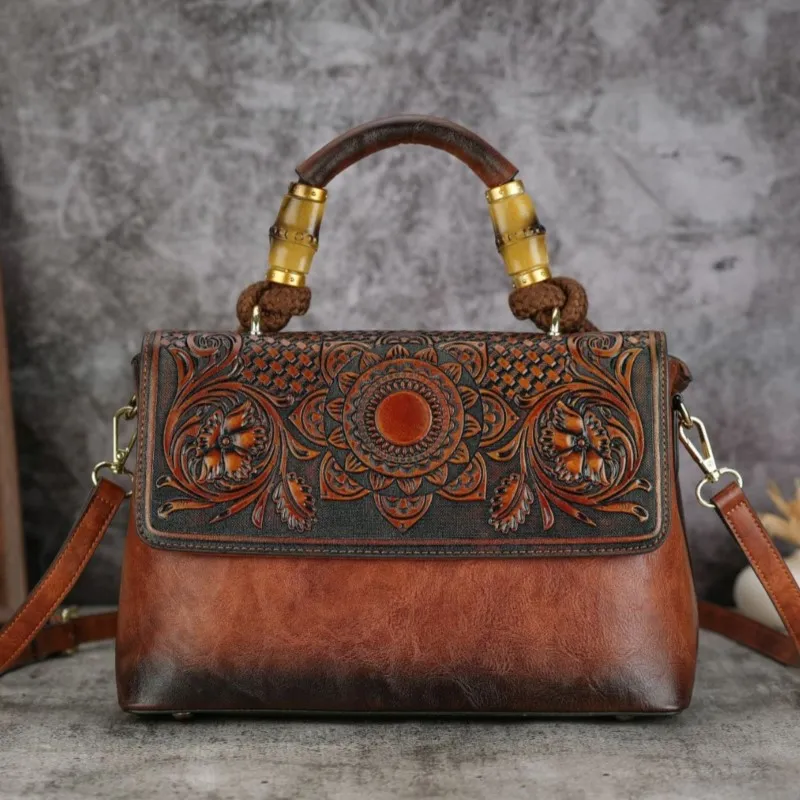 Vintage Leather Handbag Handmade Embossed Womens Shoulder Bag Versatile 2024 High Quality Handbag From Ddmydec 103 DHgate.Com