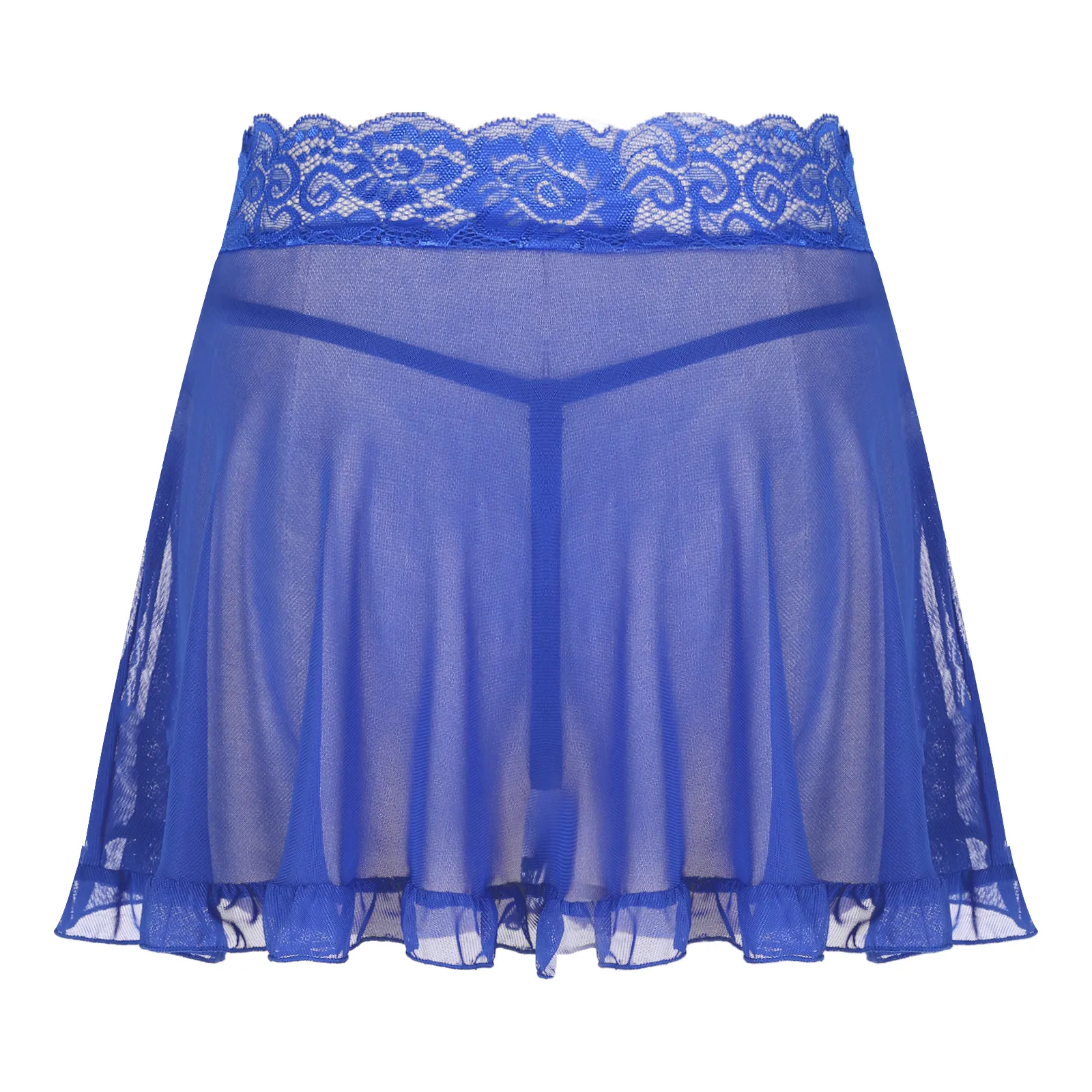 ミニスカート Nodress Lace Trim Baby Blue Netting Ruffled Fishtail Skirt Nodress Lace Trim Baby Blue Netting Ruffled Fishtail Skirt