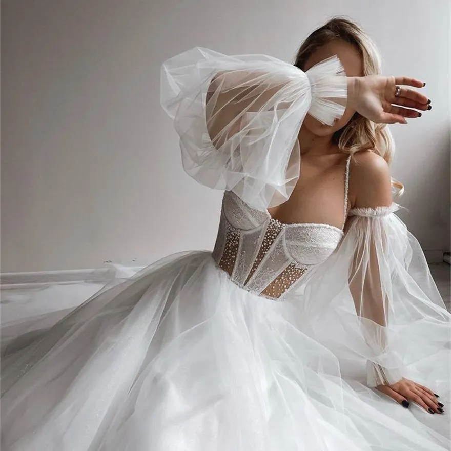 Elegant Detachable Dress Sleeves Sheer Tulle Arm Sleeves, Bride