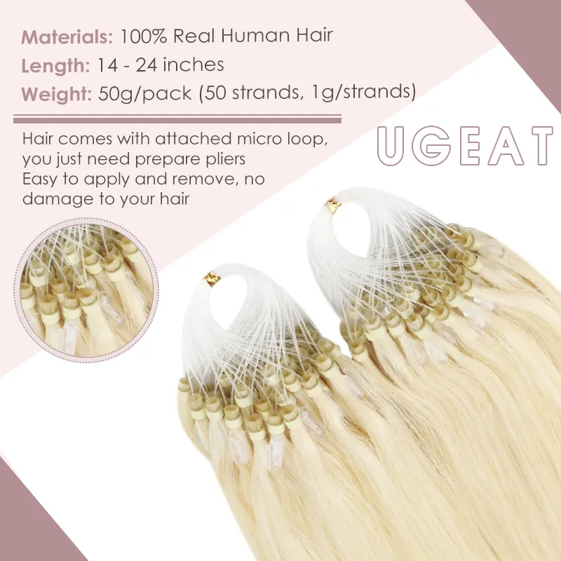 Ugeat Brazilian Remy Human Hair Micro Loop Extensions 50g  display picture 2