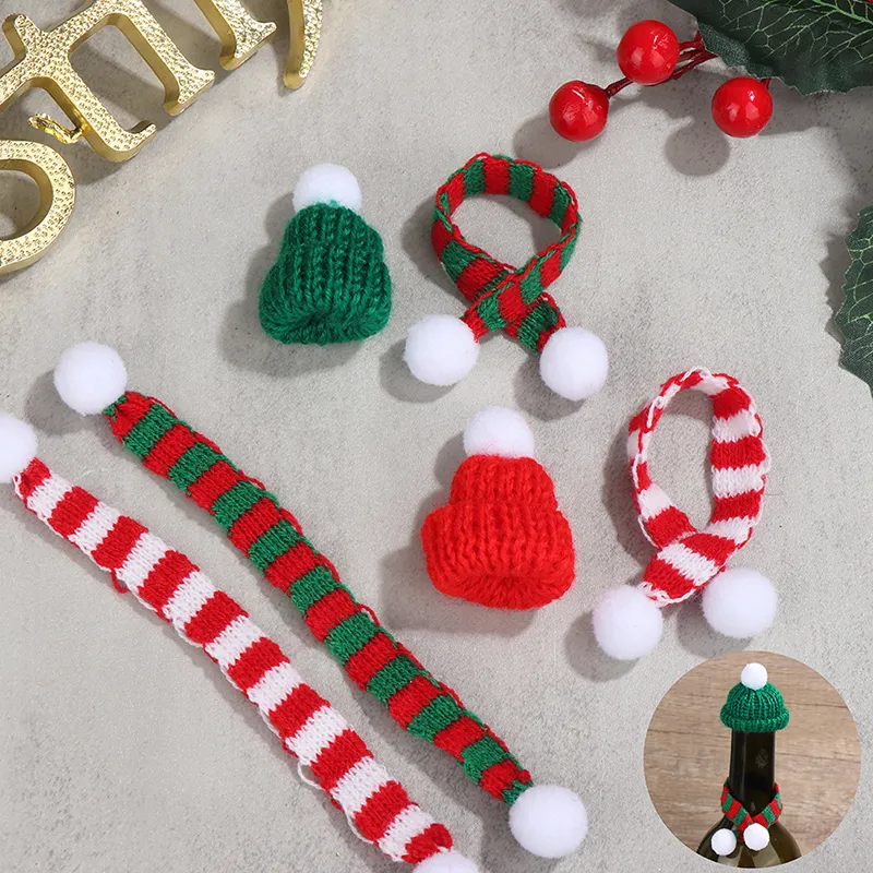 5/10pc Mini Knitted Santa Hats Scarves: Adorable Christmas Ornaments for  Dolls, Crafts Party Decor