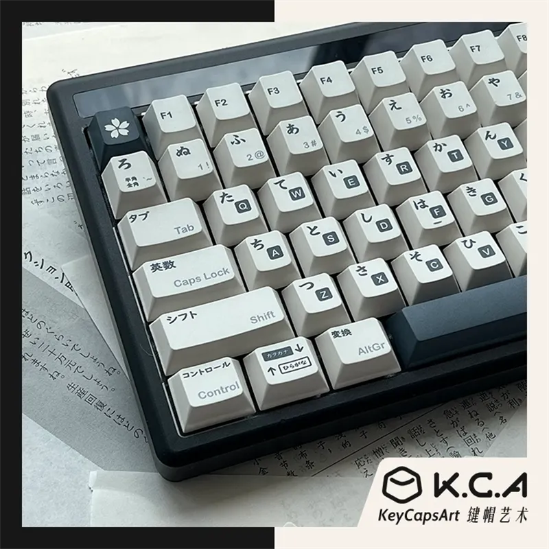 PBT Keycaps Set Japanese White Black Dye Sub Cherry From
