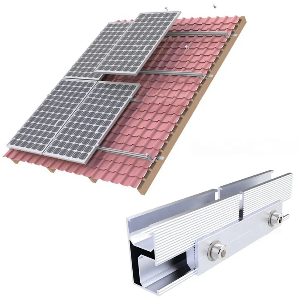 Adjustable Solar Roof Rail Mounting Rails With Mid And End Solar Clamp ...