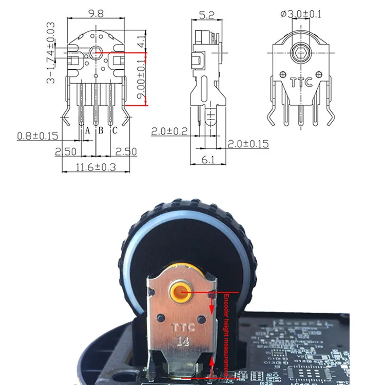 20-40g Force Tactile Encoder TTC Gold Rotary Encoder Wheel 15mm ...