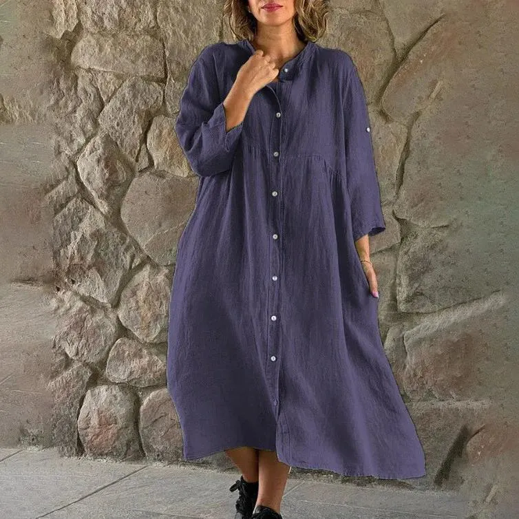 Grande Taille Femmes Lin Coton Chemise Robe Décontracté Baggy Tunique