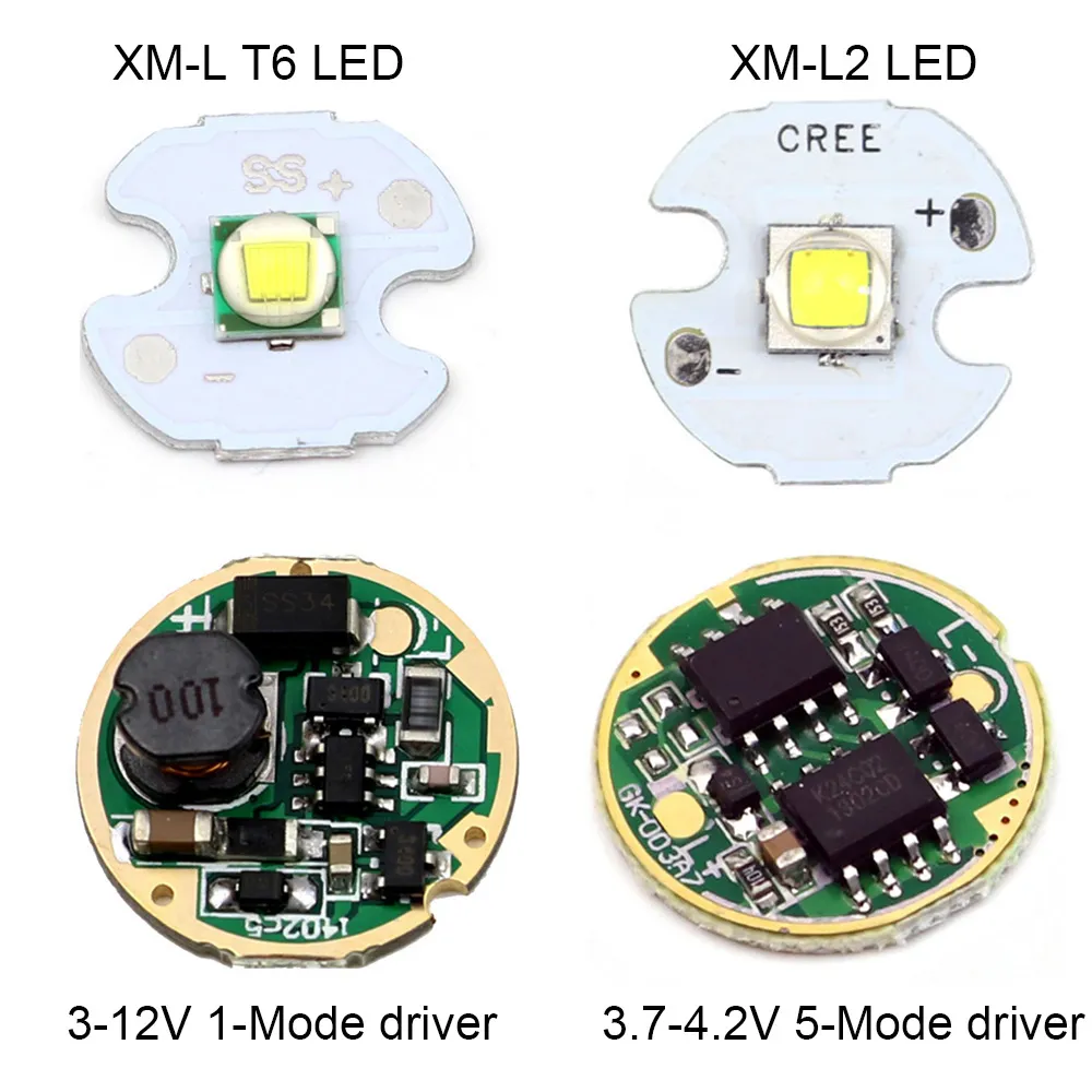 16mm XML T6 XML2 LED Emitter Chip Diode 17mm Mount 3-12V 1 Mode 3.7-4 ...