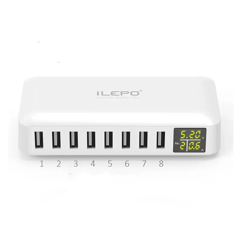 8-Port 40W USB Charger Hub w/ LED Display - Fast Charging