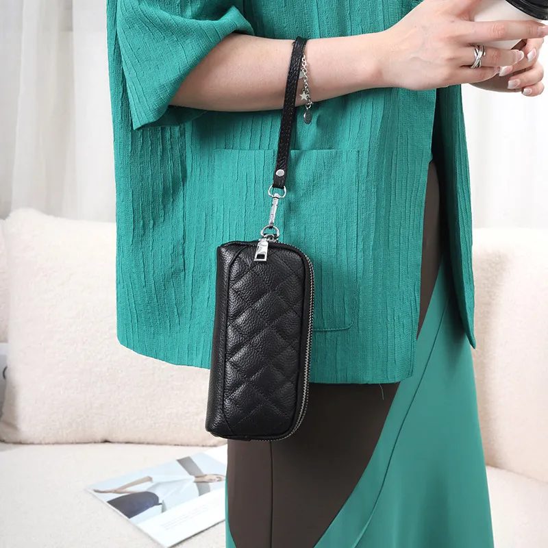 DHgate Womens Genuine Leather Clutch Purse Double Zipper Wristlet Strap Coin Pocket Bags Luggage Accessories