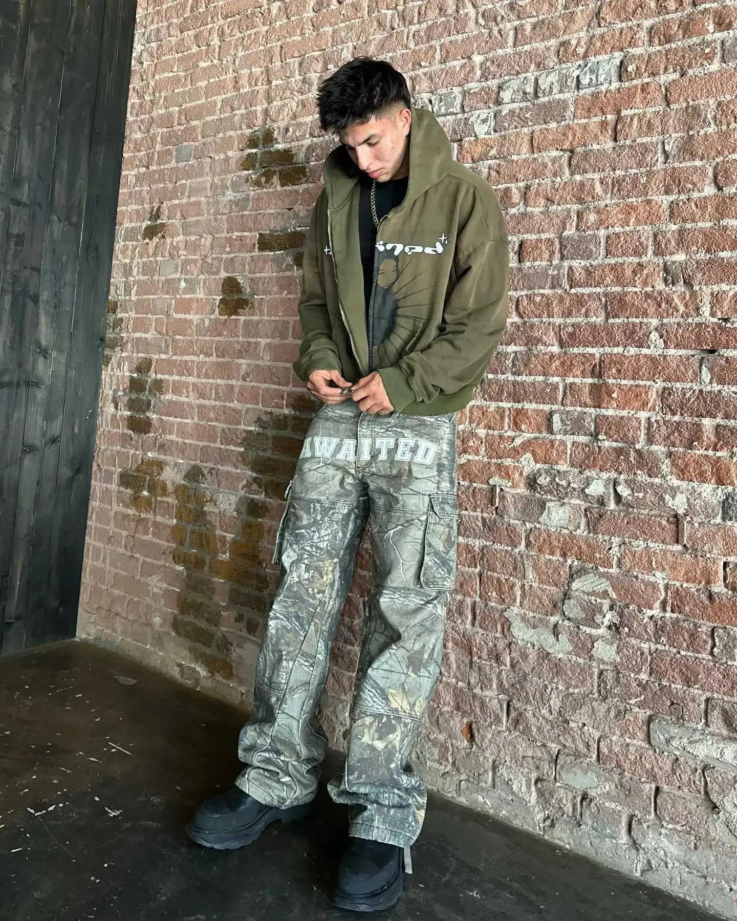 DGWZ Mens Elastic Waist Camo Cargo Pants Multi Pocket