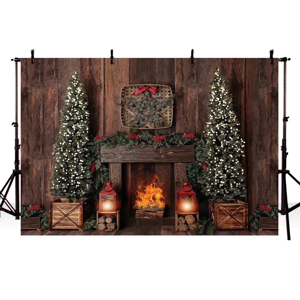 Christmas Window Backdrop 10x12ft - Snowy Winter Wonderland Photography Background