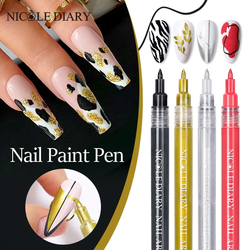 Save Big on Bulk Nail Art Brush Pen Nail Polish Paint Pens Black Gold  Graffiti Wave Drawing Pen For Nail Art Manicure Best Deals on DHgate