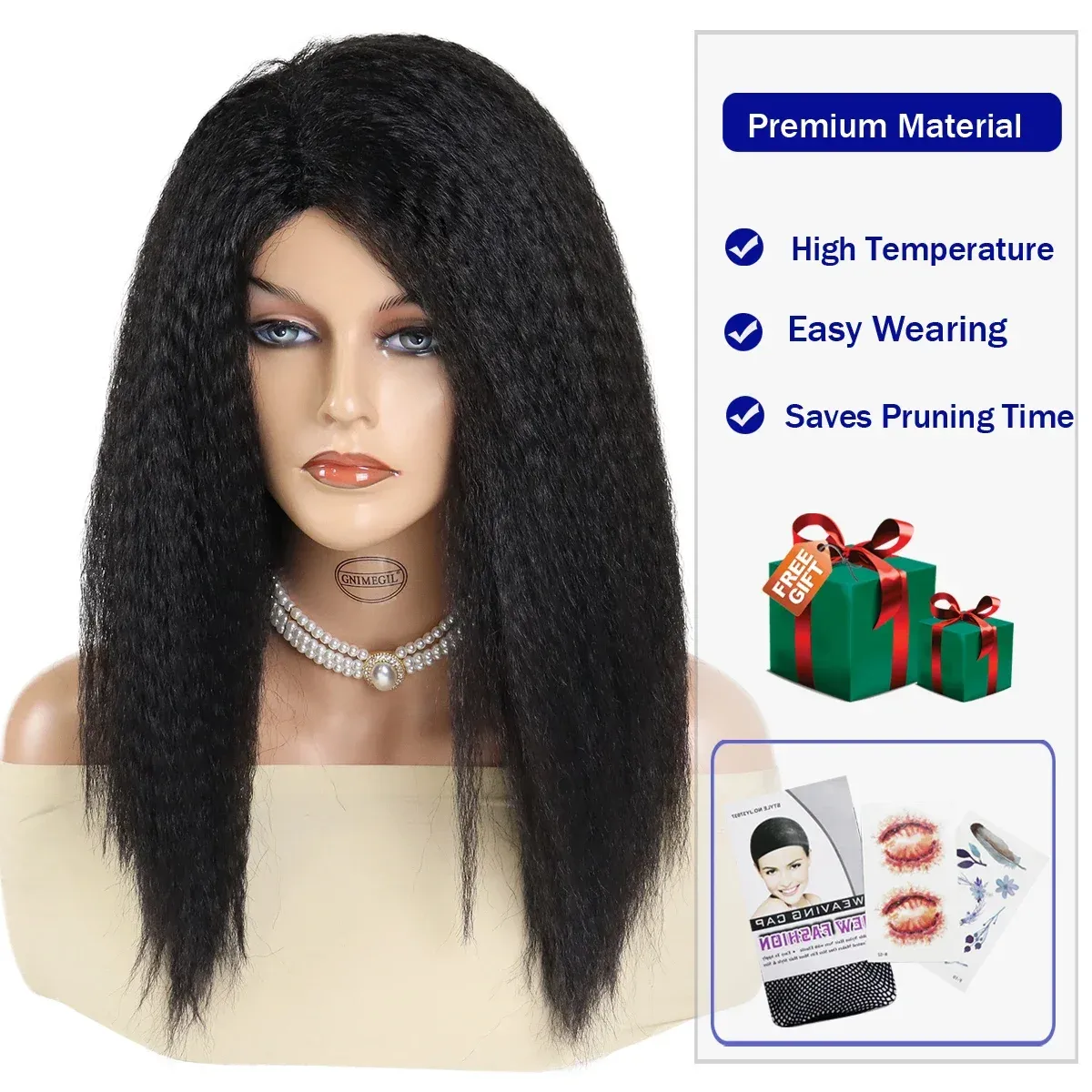 Synthetic Fiber Yaki Straight Black Wigs For Women 22 Inches Natural Haircuts Wear And Go Kinky Curly Wig With Fluffy Thick Hairline From Ddmydec 39.68 DHgate.Com