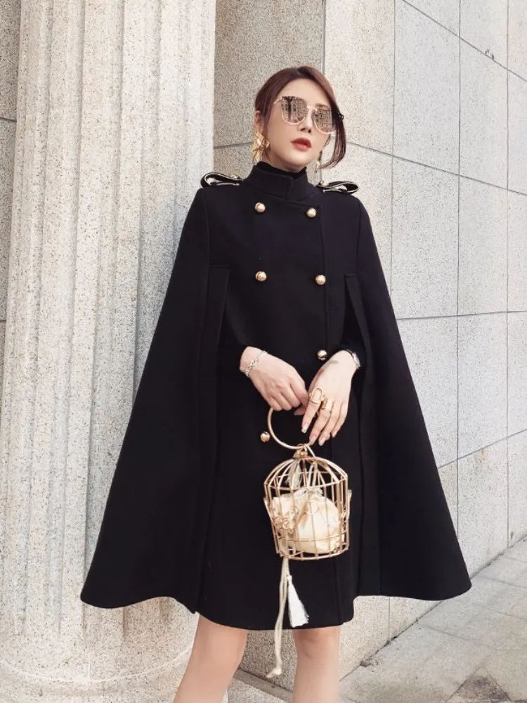 Vintage Double Breasted Woolen promthep cape for Women - Elegant 
