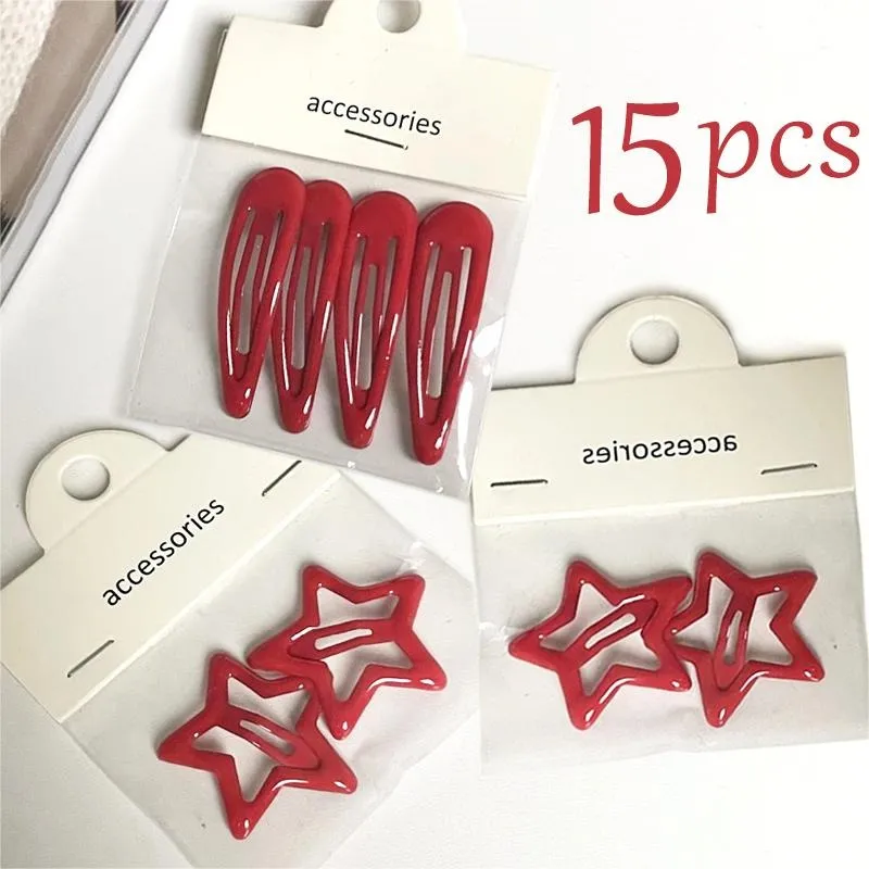 Y2K Lucky Vintage Red Stars Waterdrop-shaped Acrylic Hair Clips