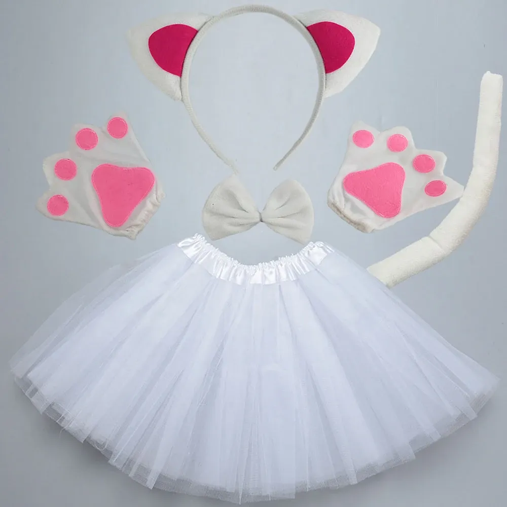 Cat Costume Set: Ears Headband, Tail, Bow Tutu Skirt Kids